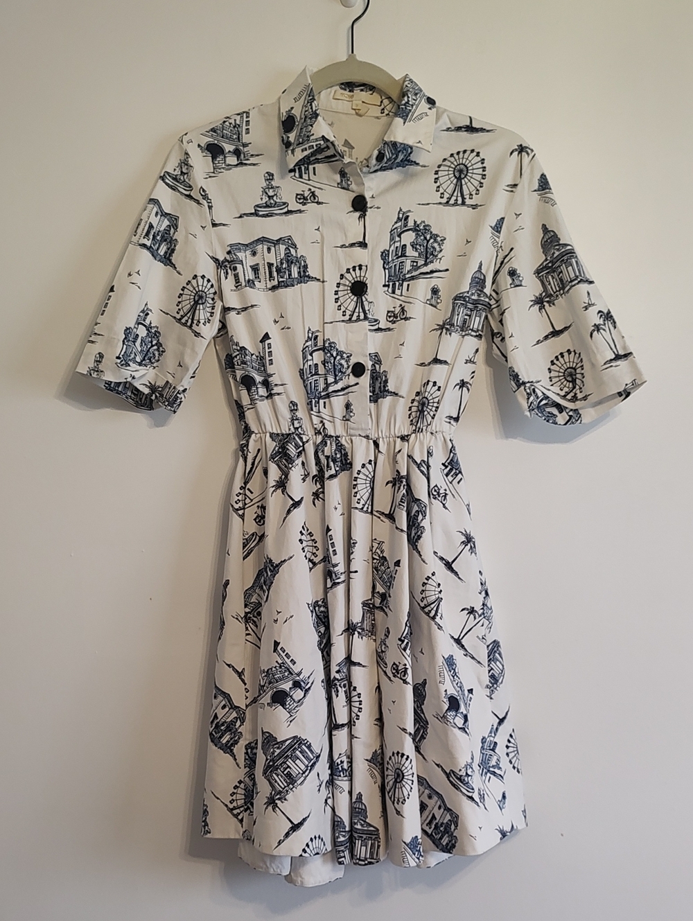 Maje Rapomin Paris Scenic Print White And Blue Short Sleeve